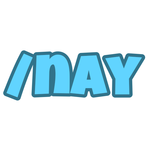 “/nay” in light blue and outlined in darker blue